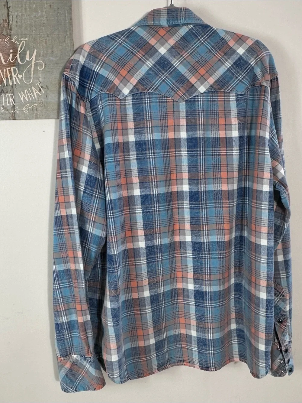 True Religion Blue and Peach Plaid Button-Down Shirt